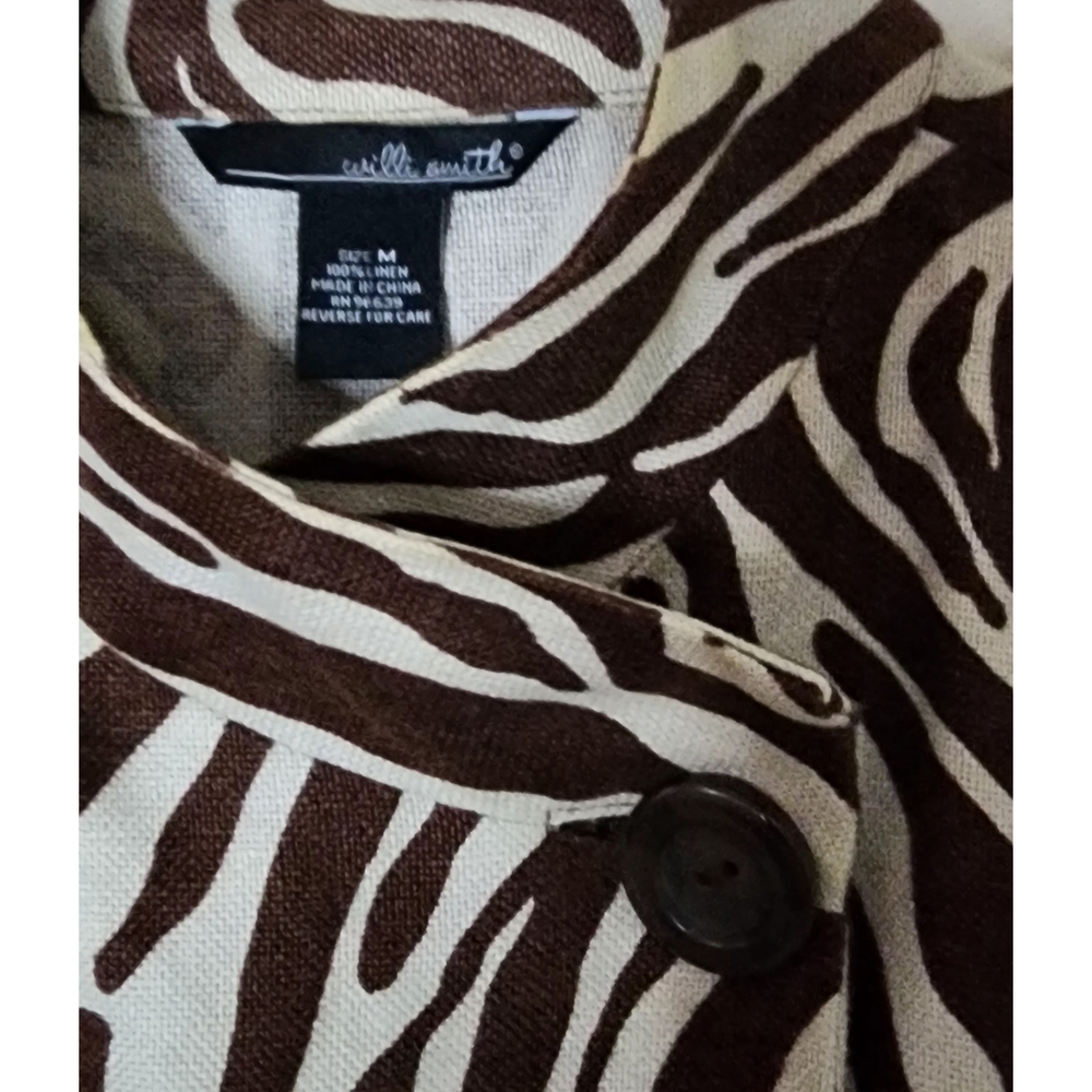 Willi Smith Brown and White Zebra Print Women's Jacket 100% Linen Size M - Picture 5 of 9